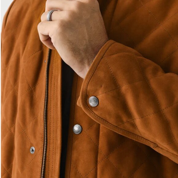 Peter Millar Men's Crown Suede Quilted Coat Jacket Whiskey Brown MF24Z08 $1295 - Picture 7 of 14